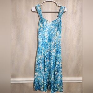 Vintage 90s Floral Blue Sleeveless Dress